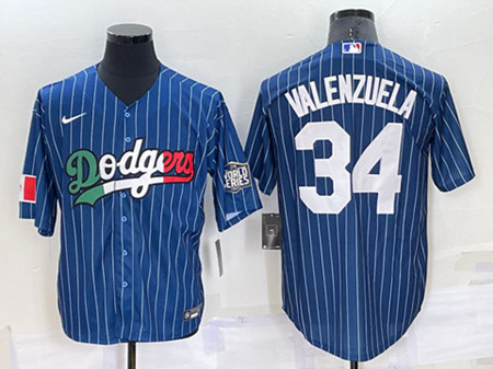 Men's Los Angeles Dodgers #34 Toro Valenzuela Navy Mexico World Series Cool Base Stitched Baseball Jersey